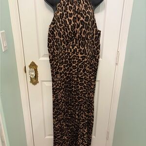 SHEIN Leopard Animal Print Halter Long Maxi Pleated Dress